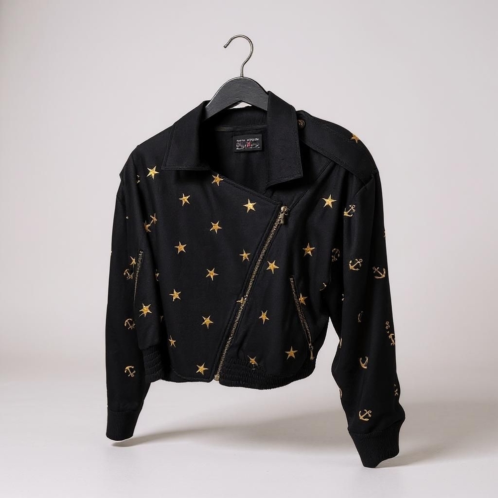 Elegant Black and Gold Star Bomber Jacket